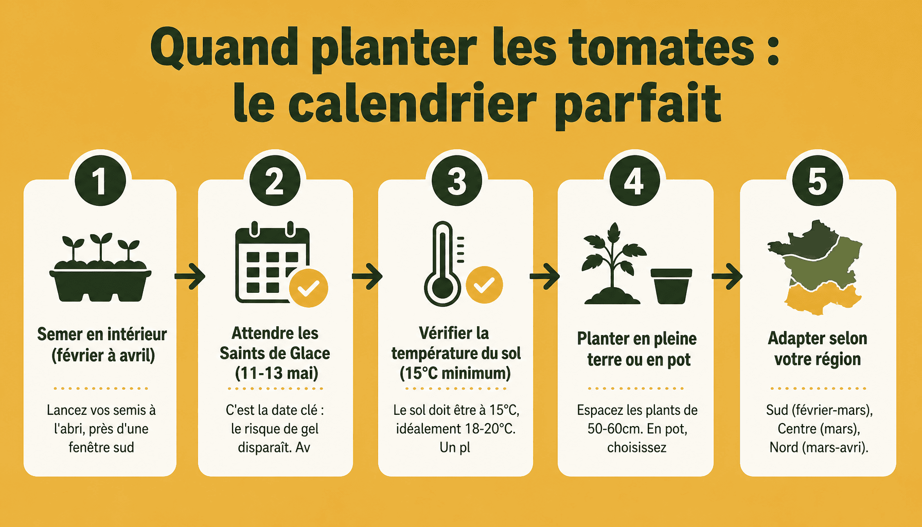 Infographie quand planter tomates : calendrier semis et plantation par région avec températures