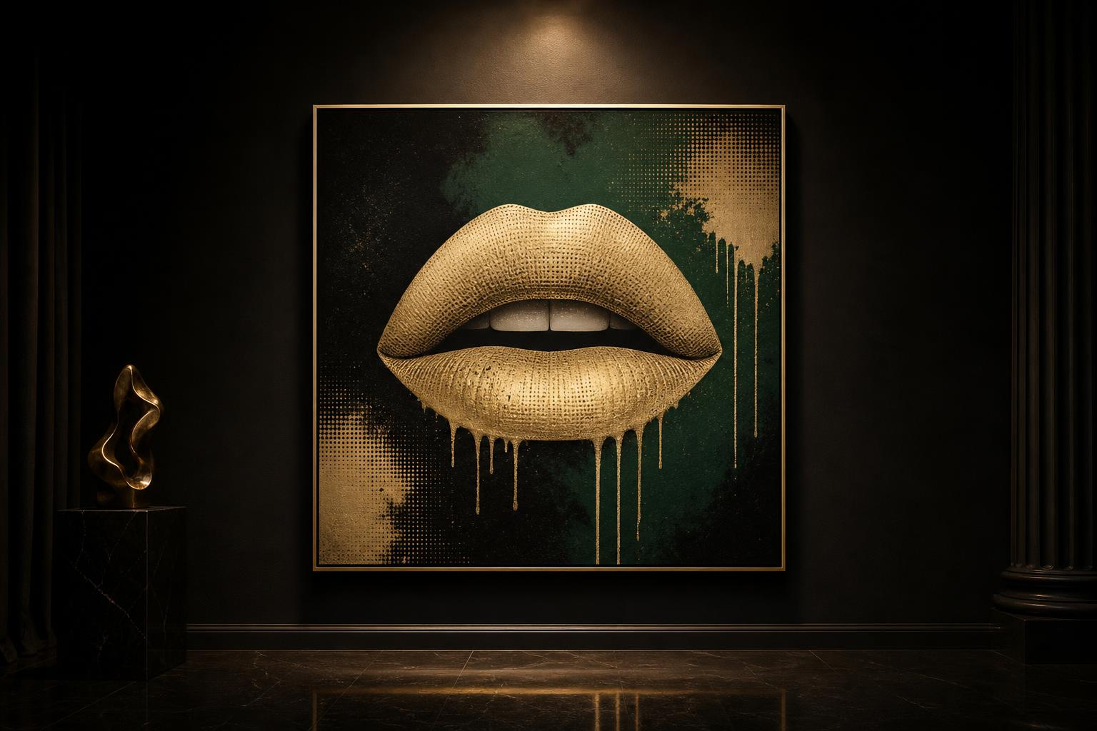 Tableau lèvres dorées pop art