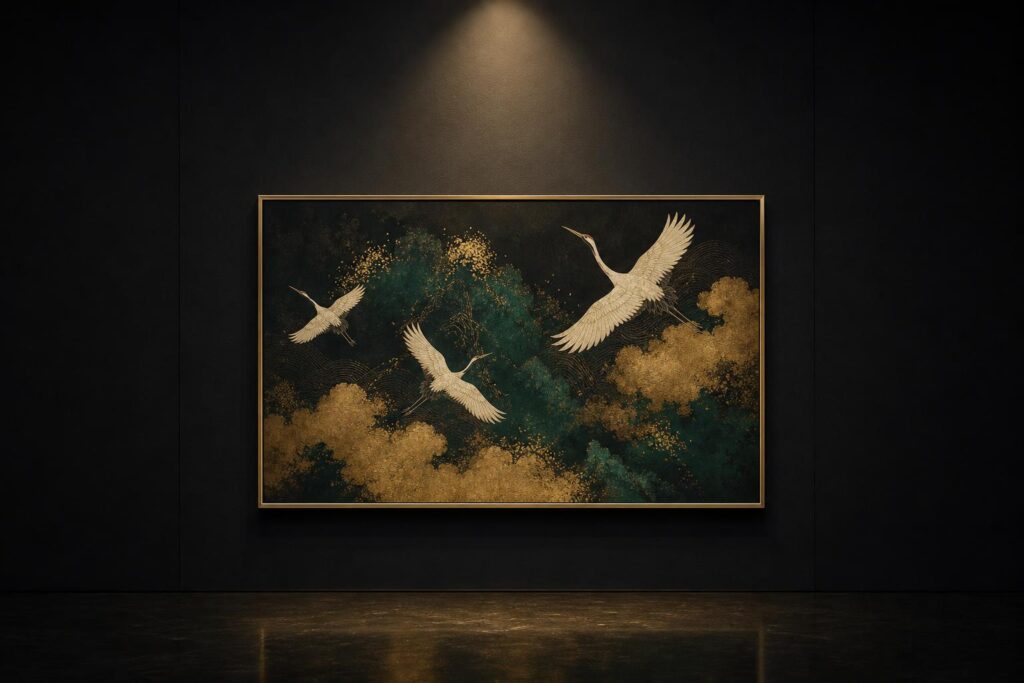 Triptyque oiseaux japonisants