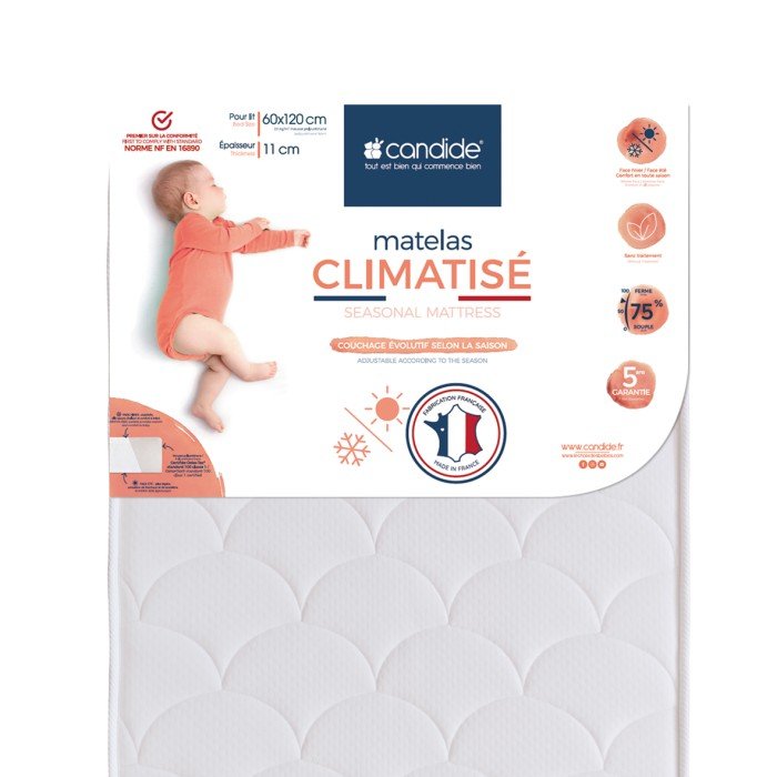 Candide Matelas bébé Climatisé 60x120x11cm 2 Candide - Matelas bébé 60*120cm Climatisé 2 faces Candide