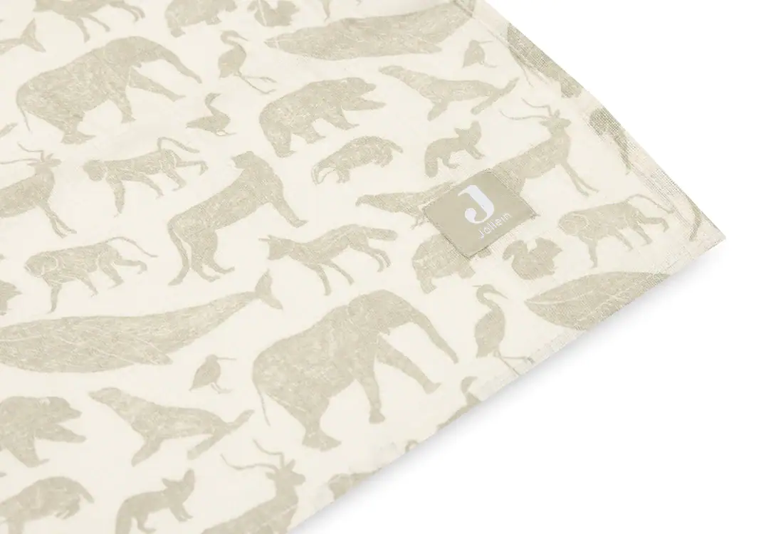 Jollein - Lange gaze de Coton large 115x115cm Animals Olive Green (2p) Les langes
