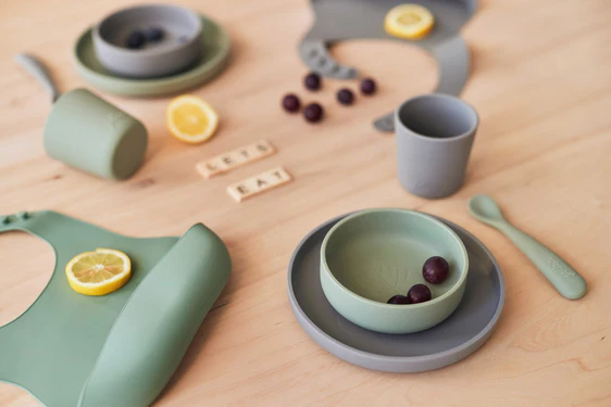 Set de table bébé Silicone Ash Green (4pcs) Jollein