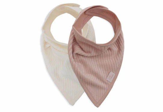 Jollein Bavoir Bandana Velvet Rib - Wild Rose/Ivory - 2 Unités