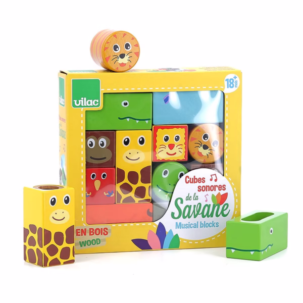 Vilac - cubes sonores en bois, la savane