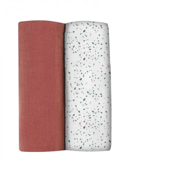 Béaba - lot de 2 langes xxl en coton 120 X 120 cm - hot sauce/terrazzo