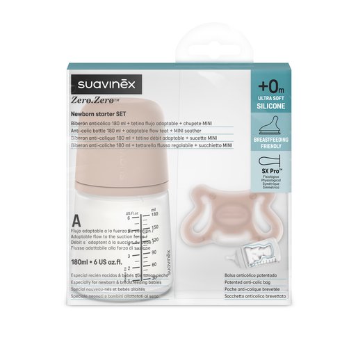 Suavinex Coffret nouveau-né Zero.Zero : biberon et tétine M