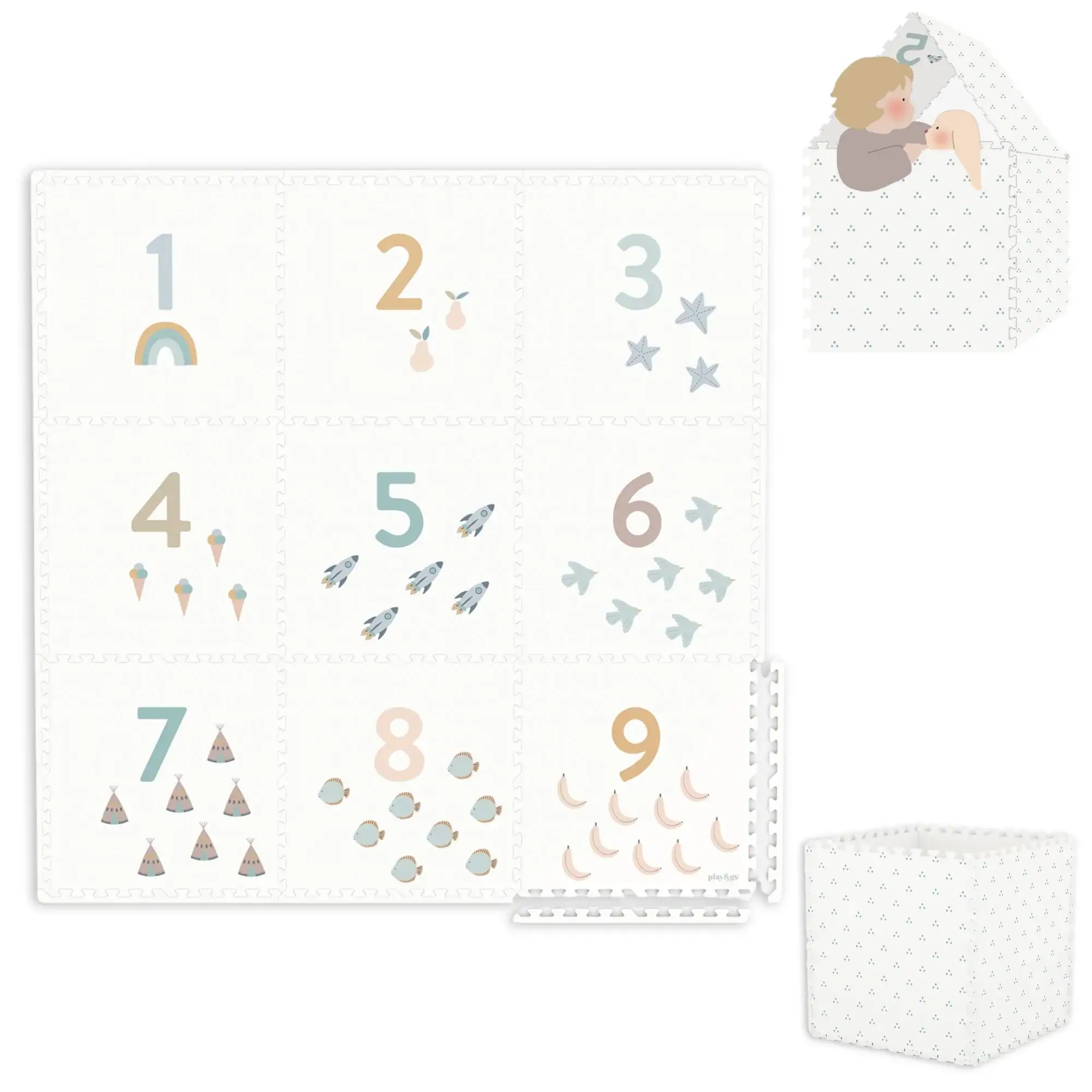 Play&go tapis puzzle EEVAA , boîte de rangement & mini maison - numbers