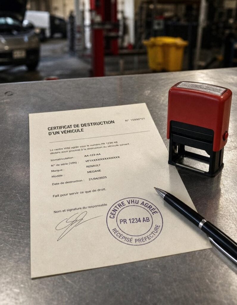 Certificat de destruction — Auto·Destruction, centre VHU agréé à Cholet