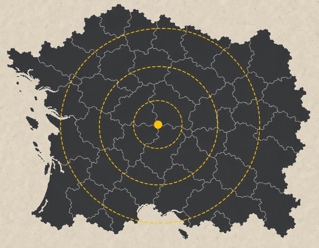 Carte de la zone d'intervention d'Auto·Destruction autour de Cholet