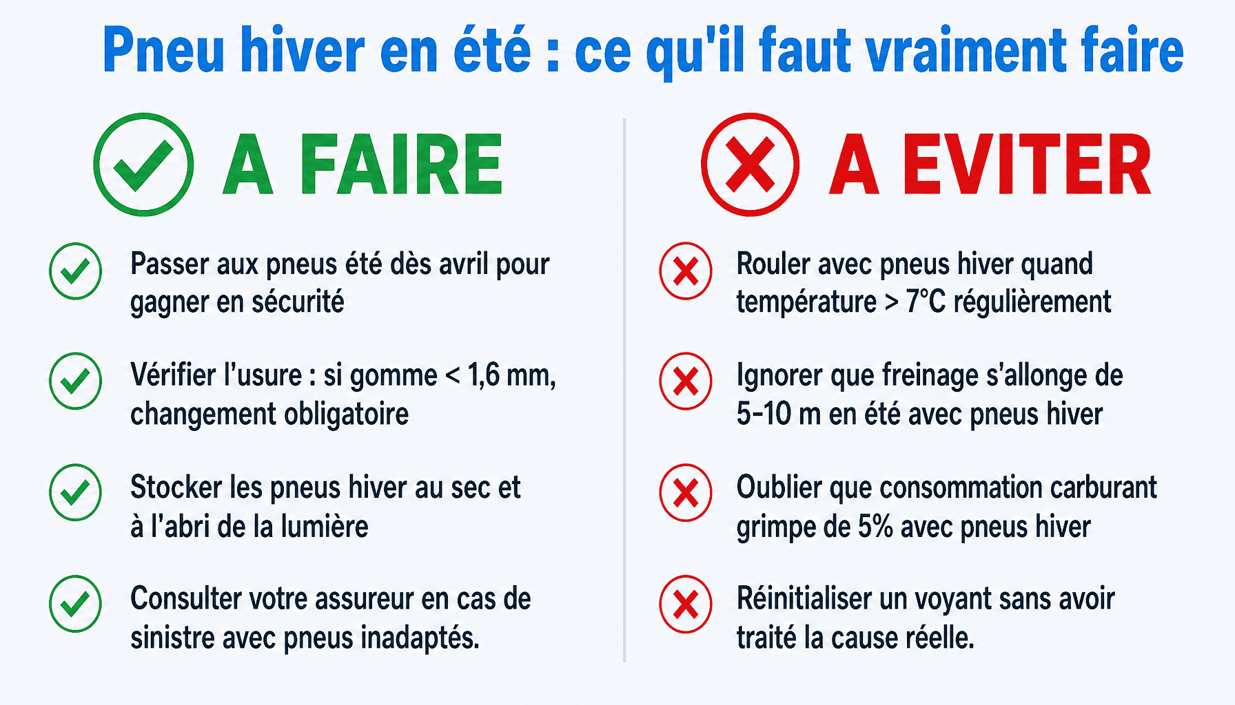 Infographie pneu hiver en été : bonnes pratiques et erreurs à éviter pour la sécurité