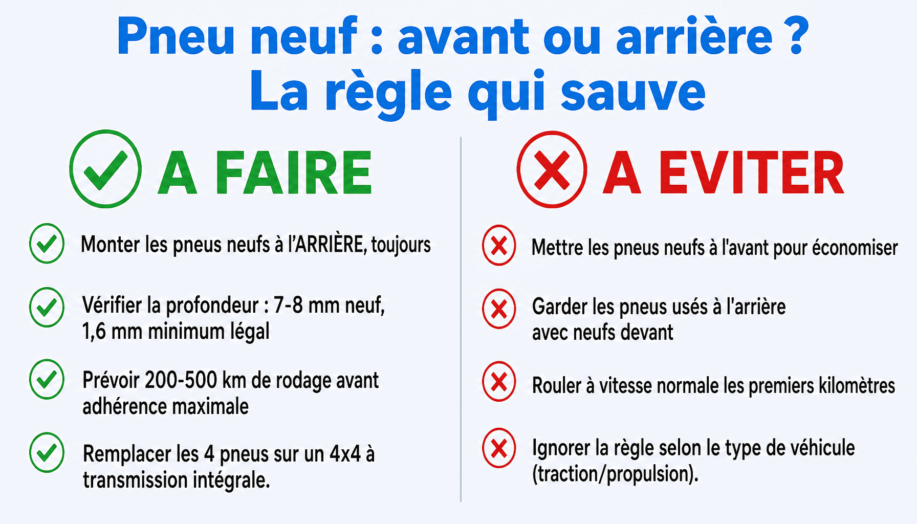 Infographie pneu neuf avant ou arrière : où les monter pour la sécurité