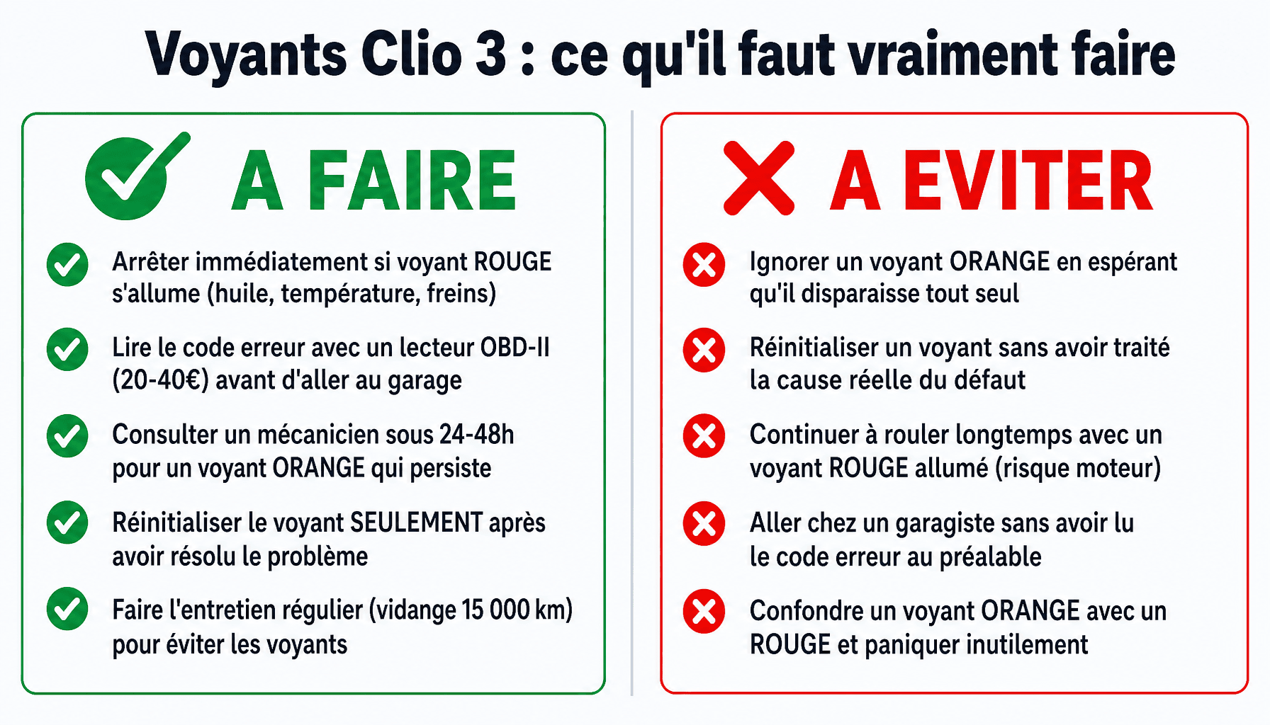 Guide des voyants Clio 3 : à faire et à éviter pour éviter les pannes coûteuses