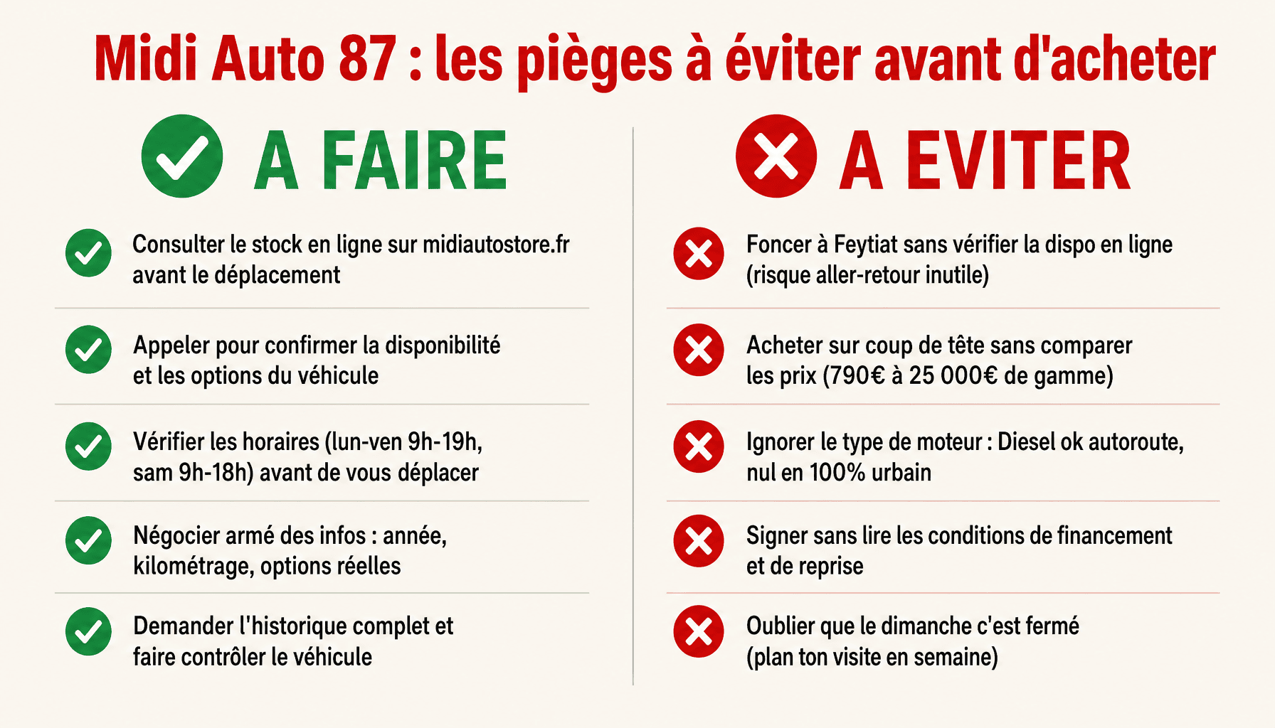 Guide achat occasion Midi Auto 87 Limoges : conseils et erreurs à ne pas faire
