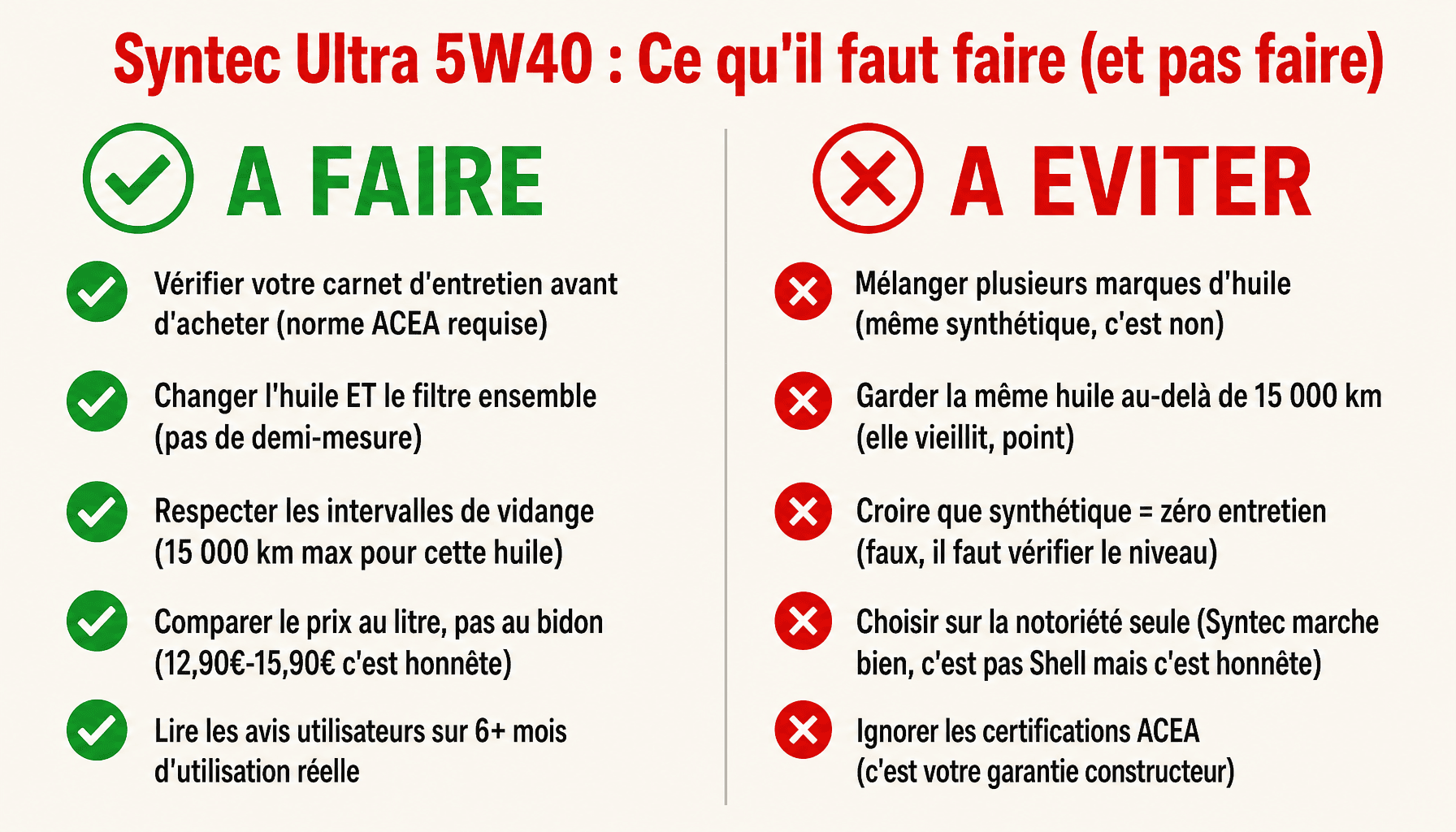 Guide pratique huile moteur syntec ultra 5w40 avis : bonnes pratiques et erreurs à éviter