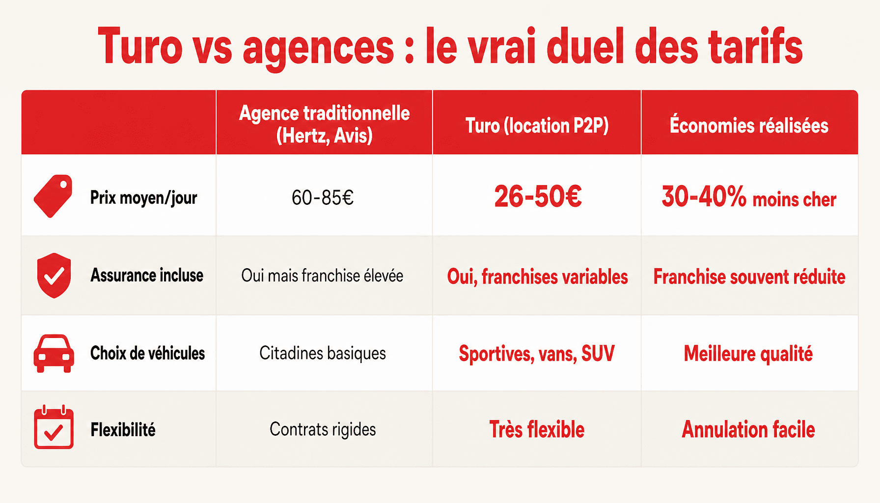 Comparaison location voiture pas cher Turo versus agences traditionnelles : prix, assurance, véhicules