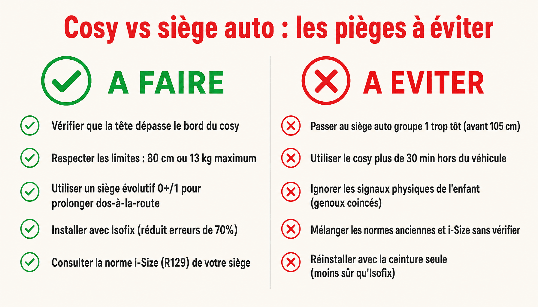 Infographie quand passer du cosy au siège auto : à faire et à éviter pour la sécurité bébé