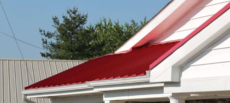 close up of red metal roof