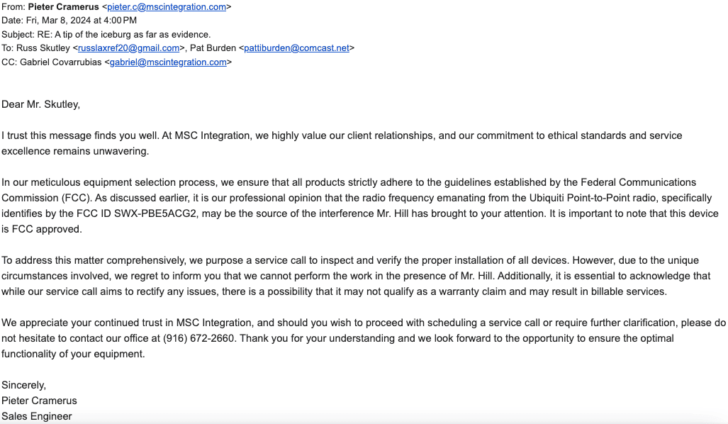 Email restricting inspection and downplaying remediation