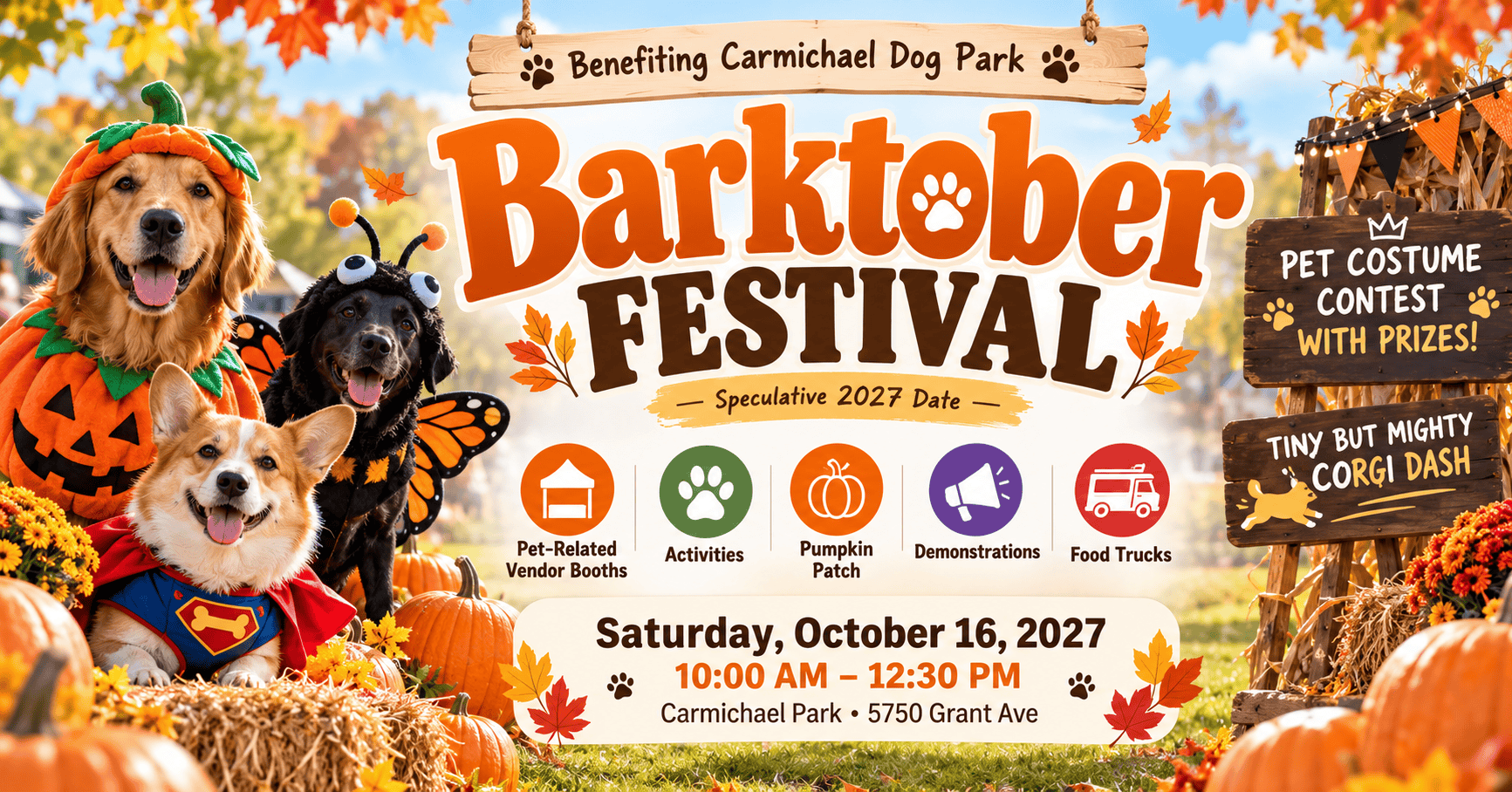 Barktoberfest festival with dogs and fall market lights