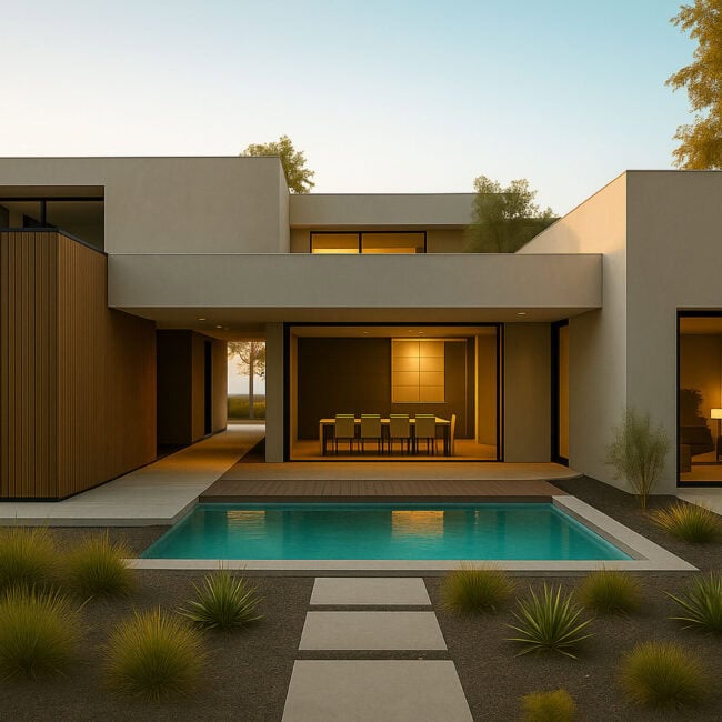 Contemporary Los Angeles residence with clean lines and a central pool courtyard.