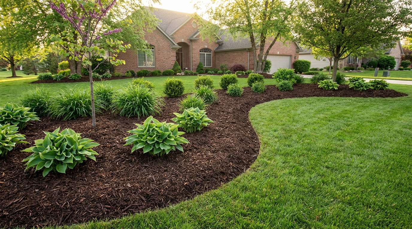 BLC Yardworks professional mulch installation in landscape beds