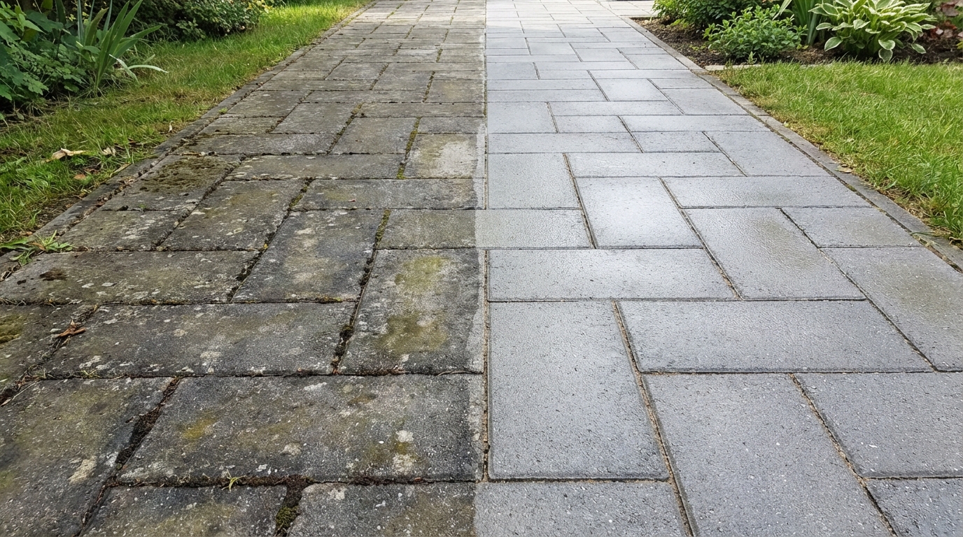 BLC Yardworks paver cleaning before and after