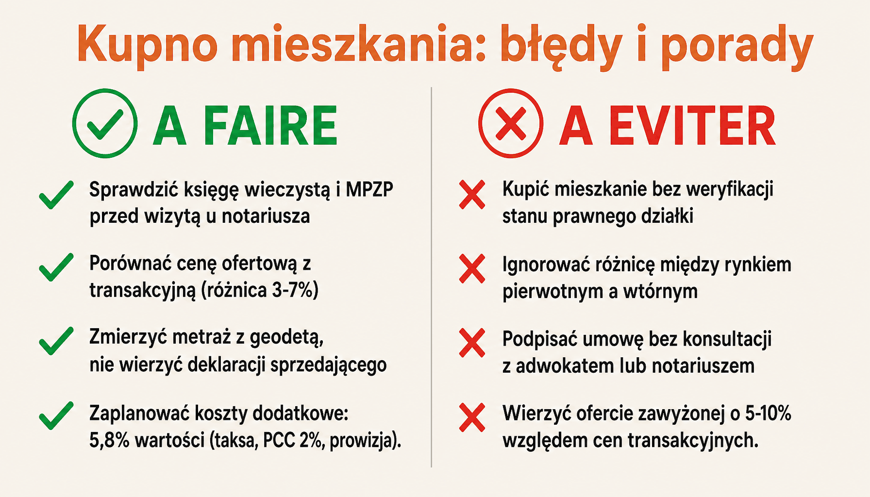 Infografika: co robić i czego unikać przy kupnie mieszkania w Polsce 2026