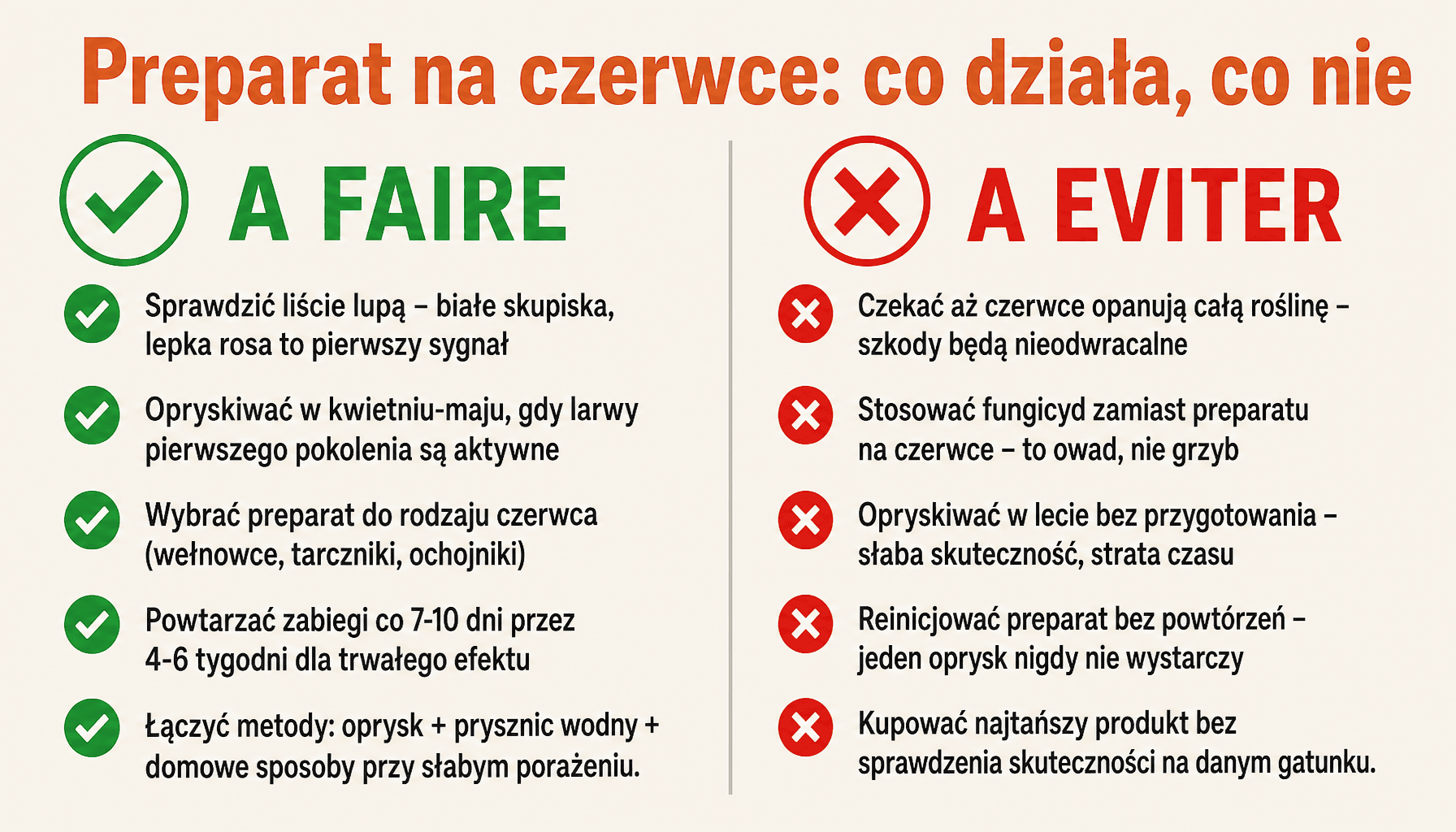 Infografika: co robić i czego unikać przy zwalczaniu czerwców - preparat na czerwce, opryski, terminy