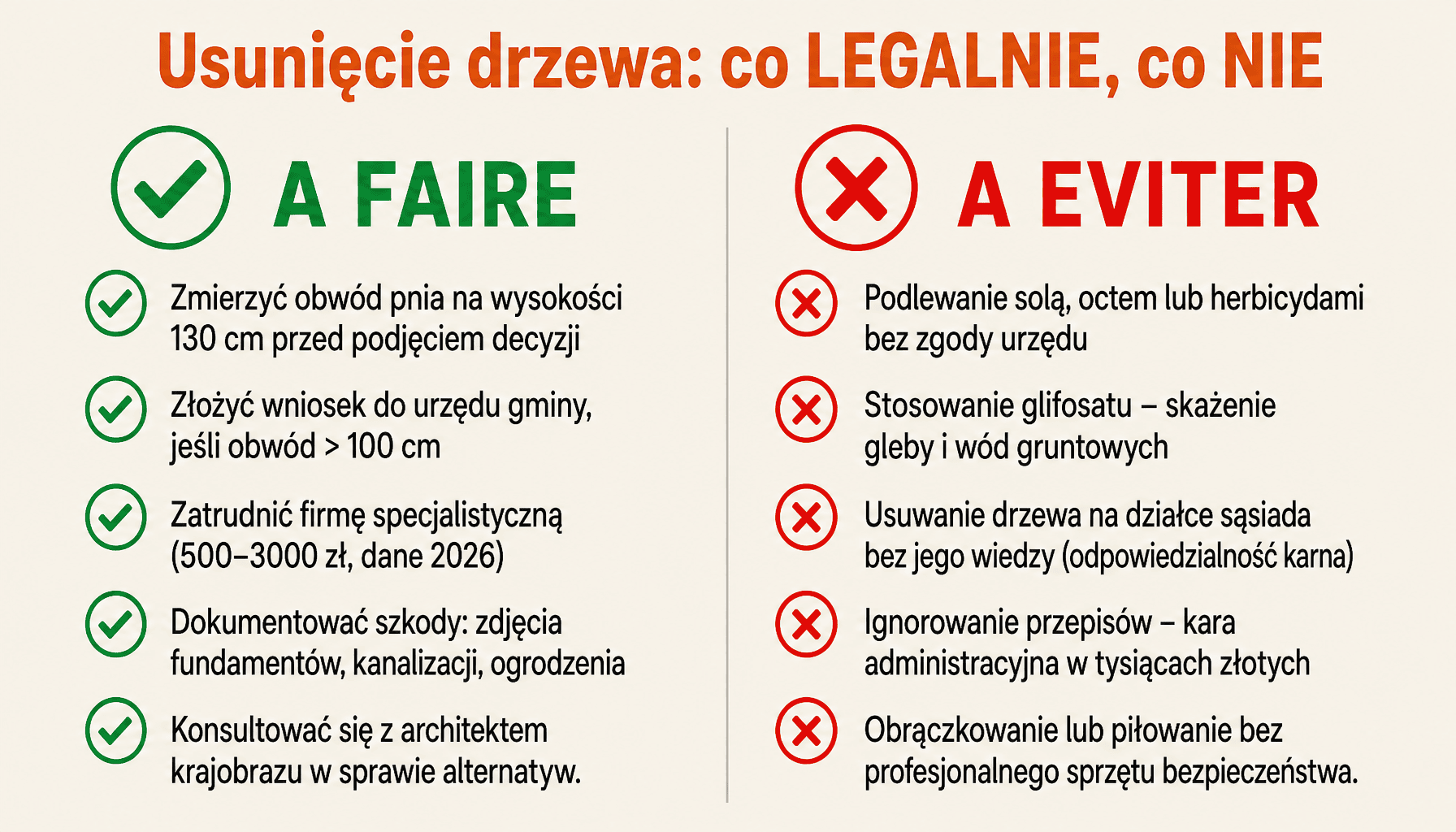 Infografika czym podlać drzewo żeby uschło - metody legalne i nielegalne, kary, alternatywy dla początkujących