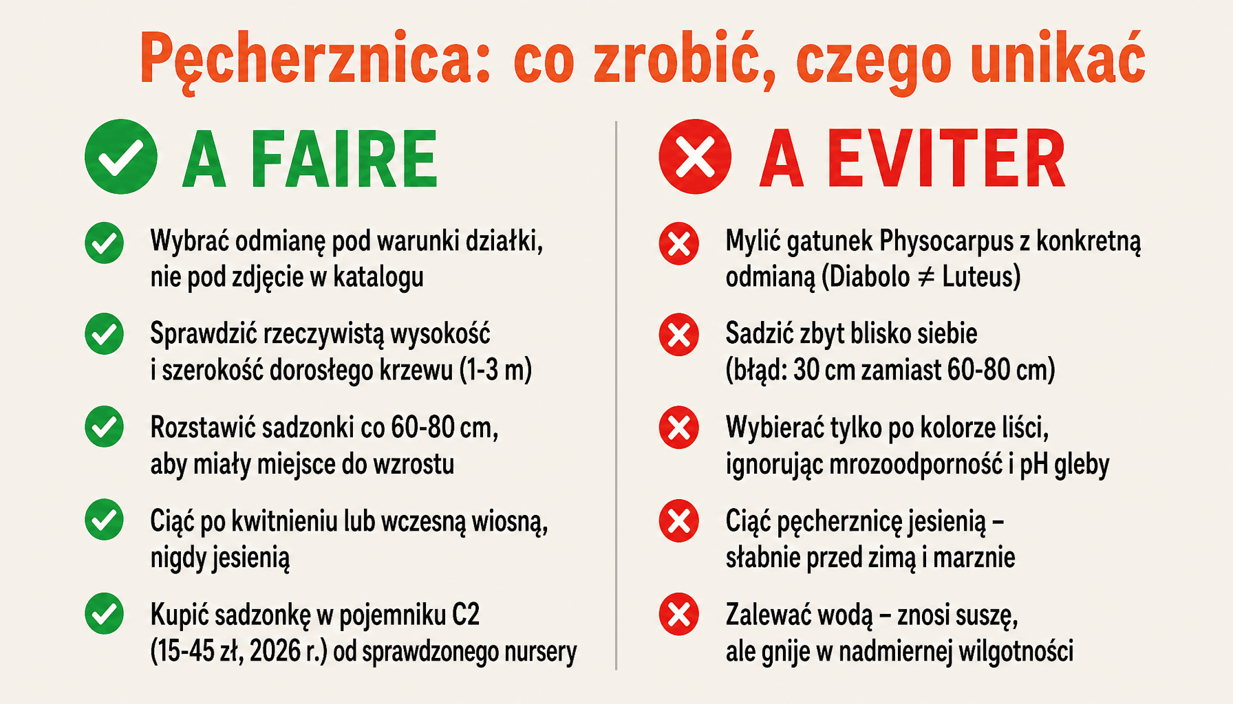 Przewodnik błędów i dobrych praktyk przy wyborze odmian pęcherznicy kalinolistnej do ogrodu