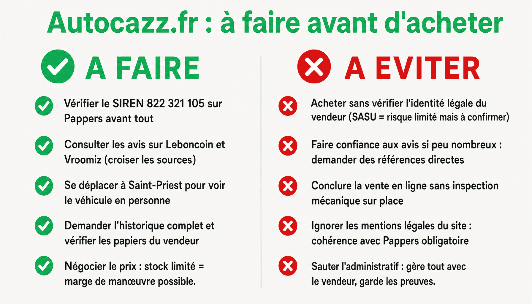 Guide à faire à éviter pour acheter une voiture d'occasion sur autocazz.fr en toute confiance