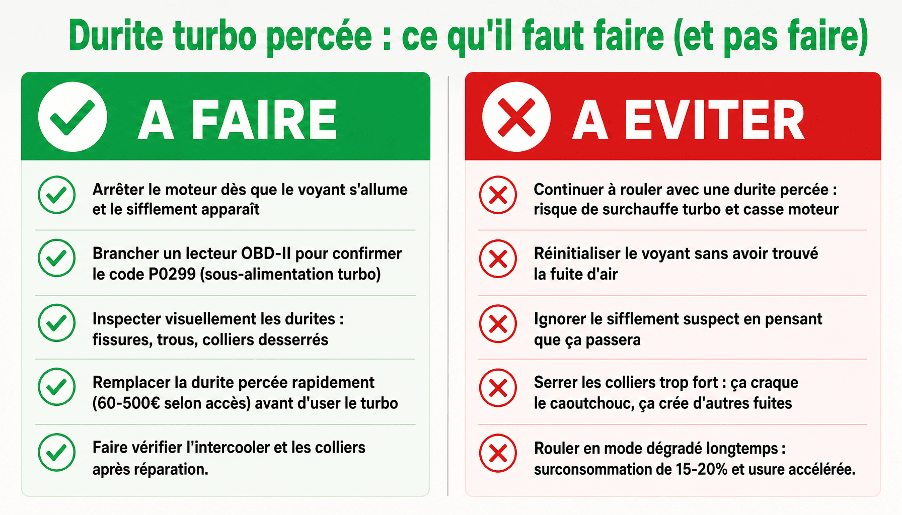 Guide durite turbo percee voyant moteur : actions a faire et erreurs a eviter pour debutant
