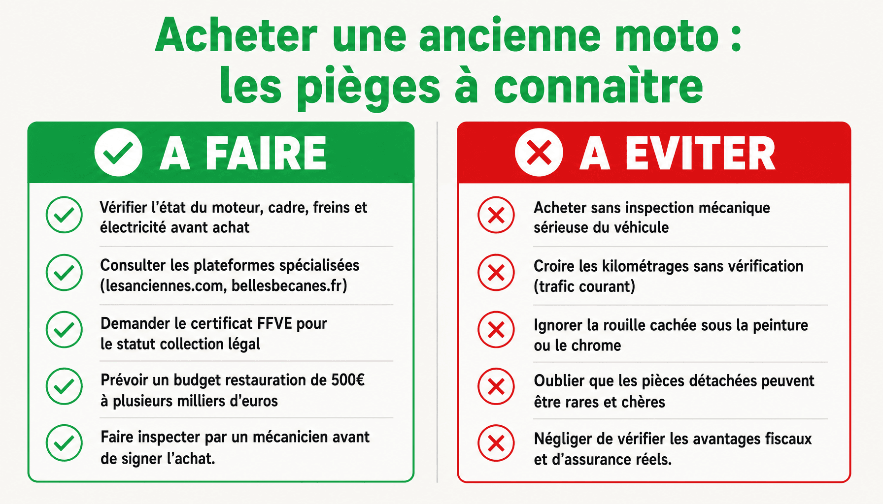 Guide à faire et à éviter pour l'achat des anciennes motos de collection