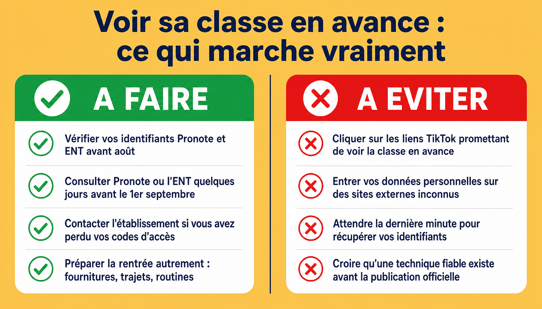 Infographie : comment voir sa classe en avance de manière sécurisée, à faire et à éviter