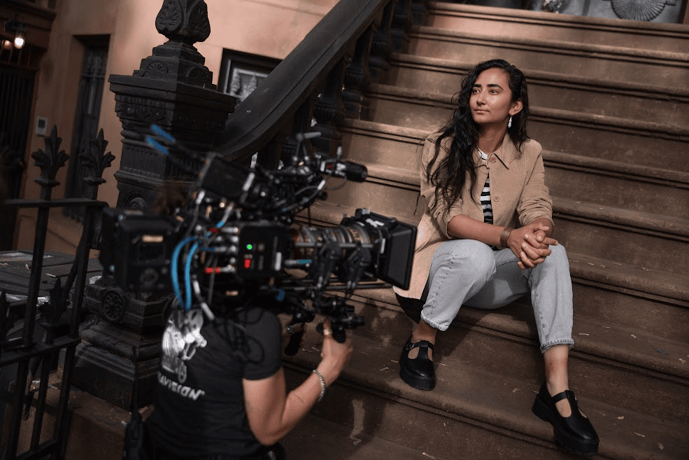 a person sitting on the steps