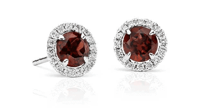 Garnet and Micropavé Diamond Stud Earrings