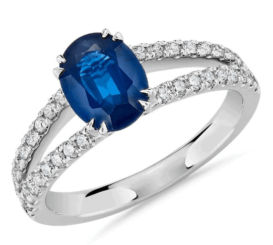 Oval Sapphire and Diamond Split Shank Ring