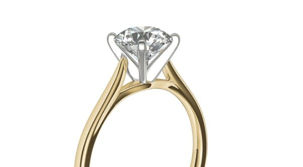 close-up of a cathedral engagement ring style