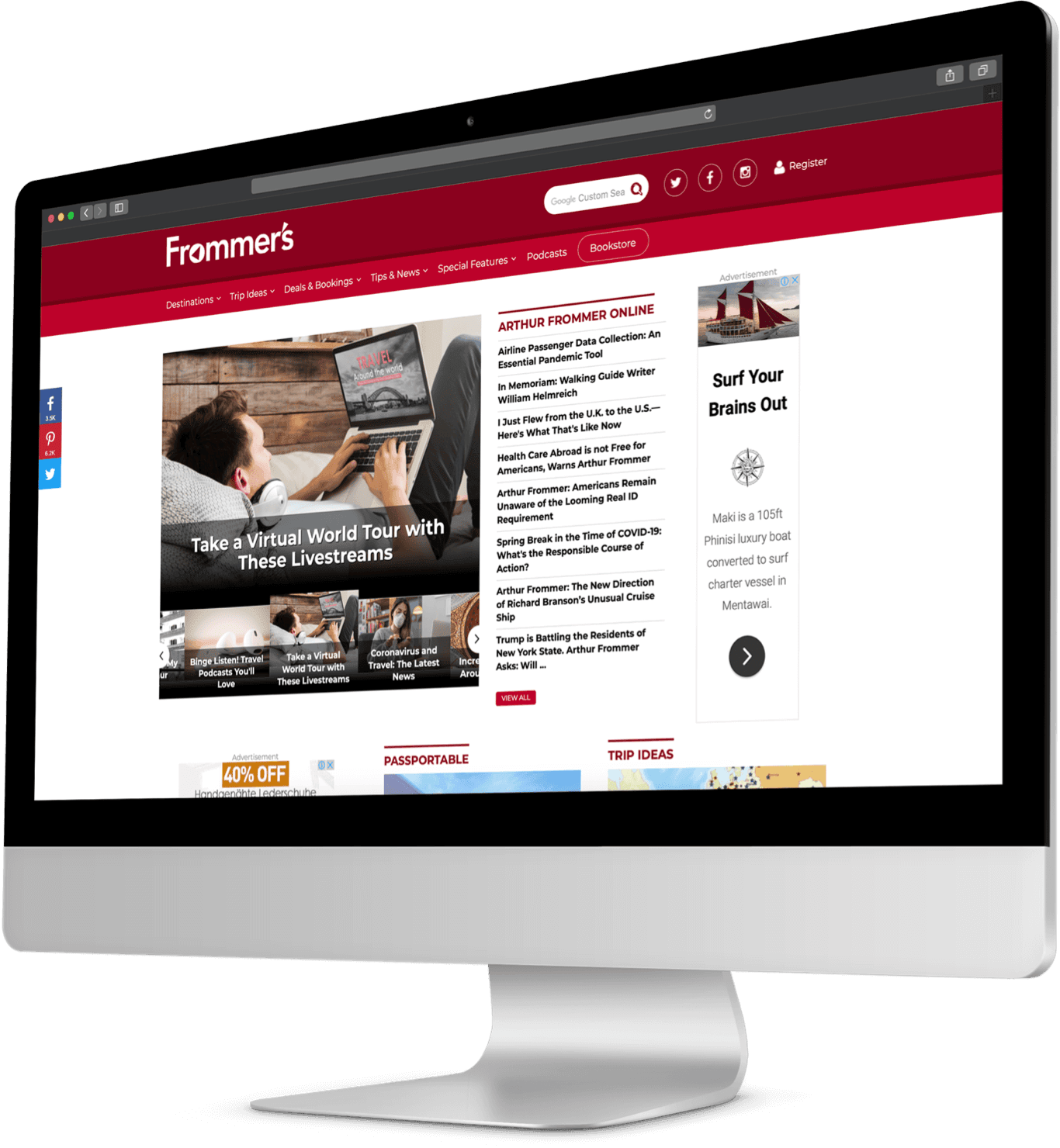 Frommer's website on monitor