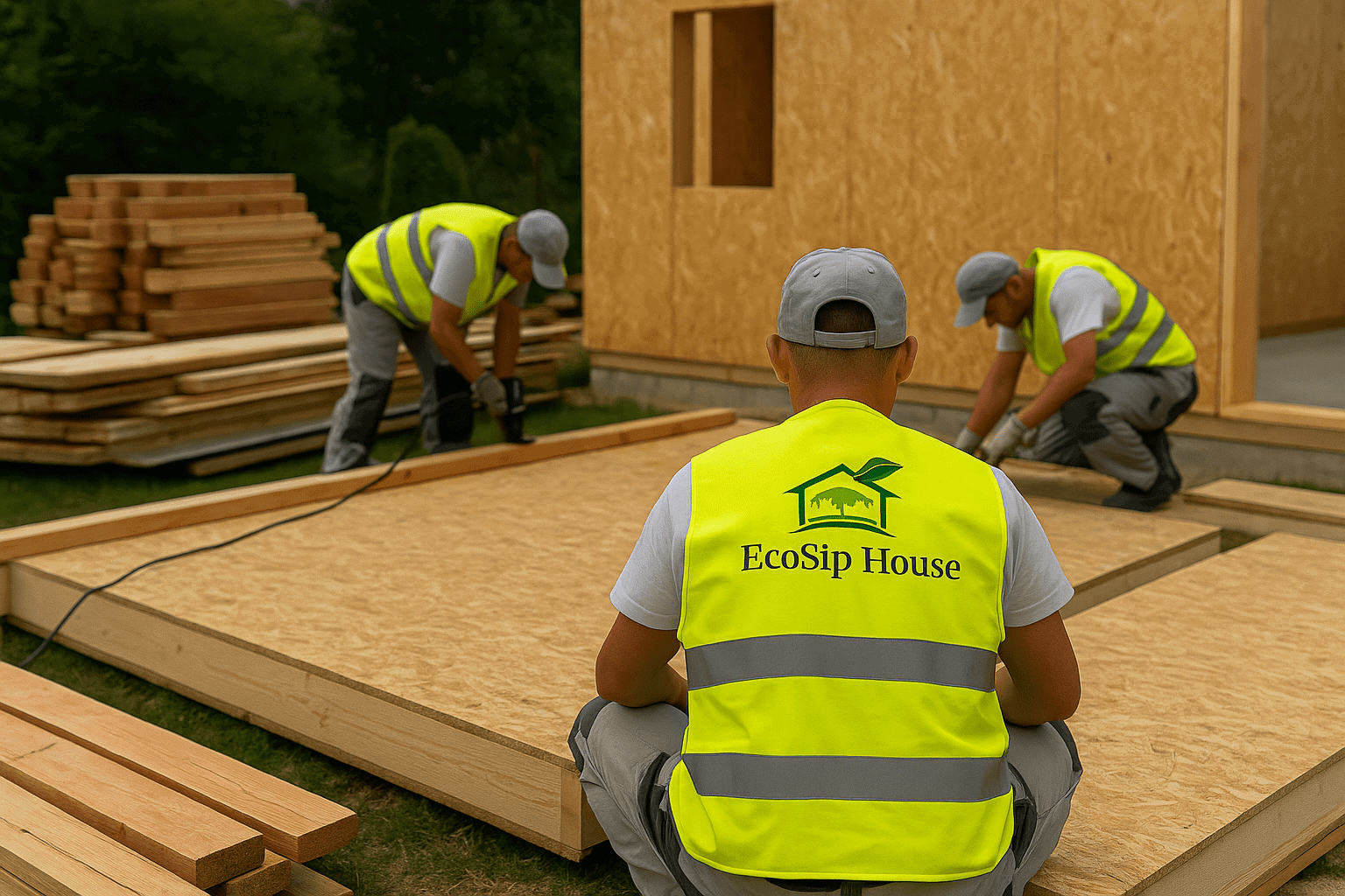 Equipo montando estructura SIP EcoSipHouse