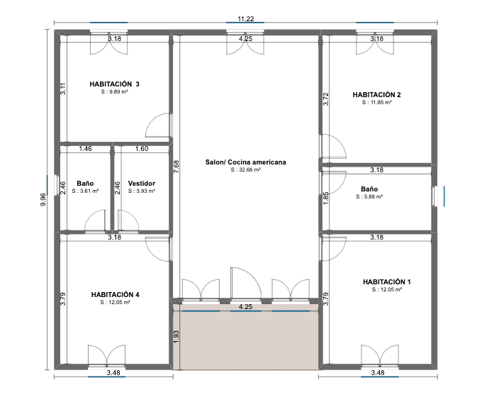 plano vivienda modular de 110 m²
