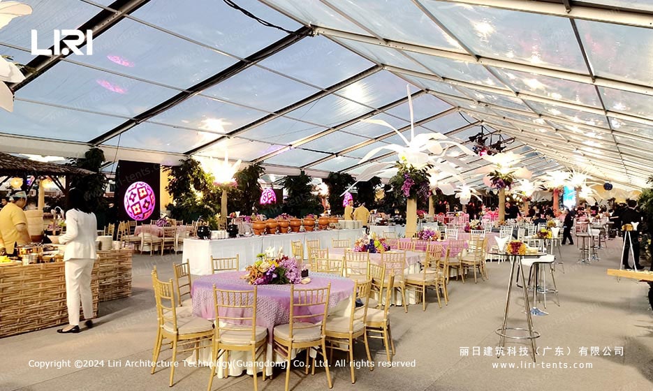 Banquet interior under transparent PVC tent roof