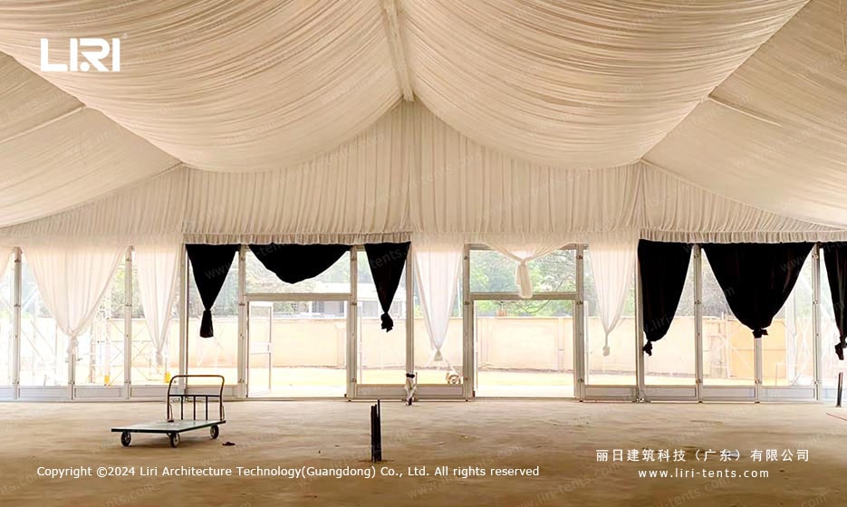 Aerial view of BTA clear span event tent at Alisa Hotel Ghana