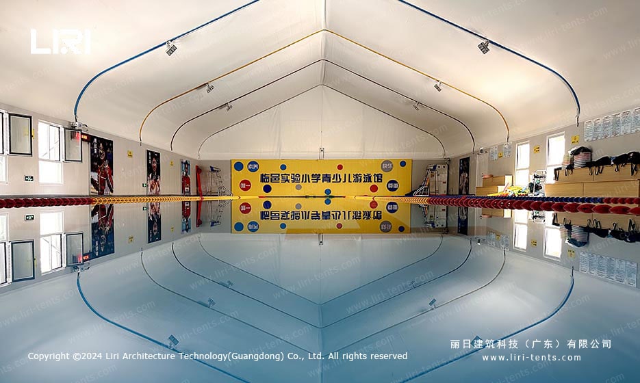 Indoor pool tent empty before installation
