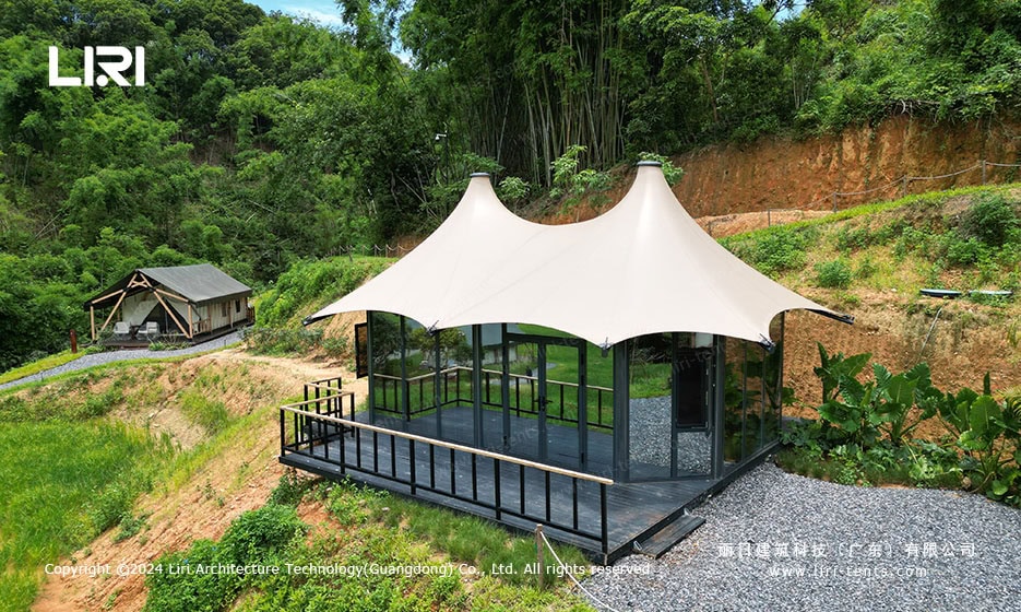 tension membrane glamping tent glass facade exterior