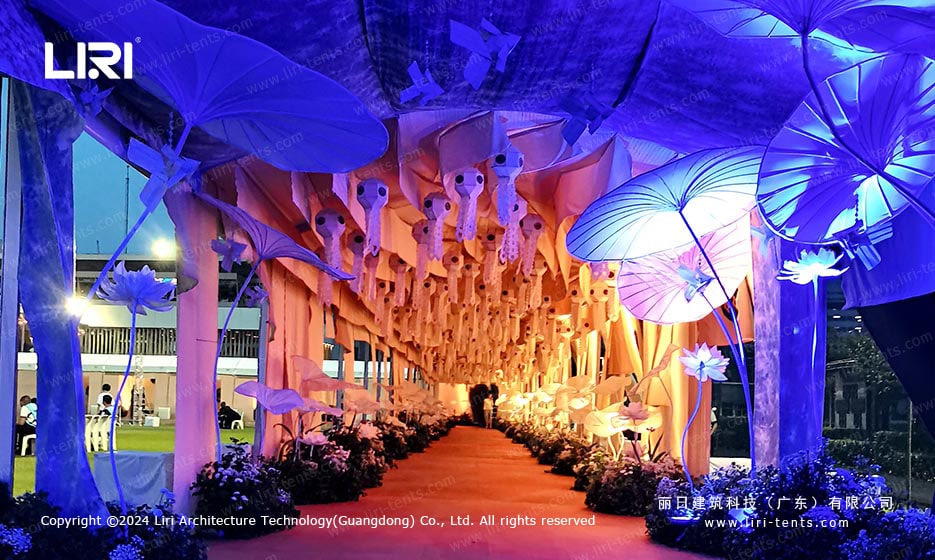 VIP decorated entrance inside transparent event tent
