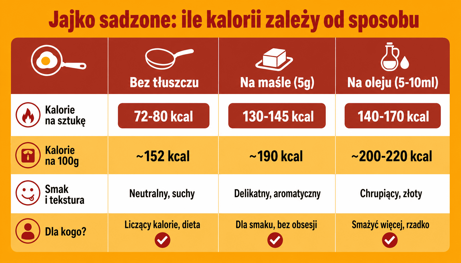 Ile kalorii ma jajko sadzone - porównanie kaloryczności bez tłuszczu, na maśle i oleju