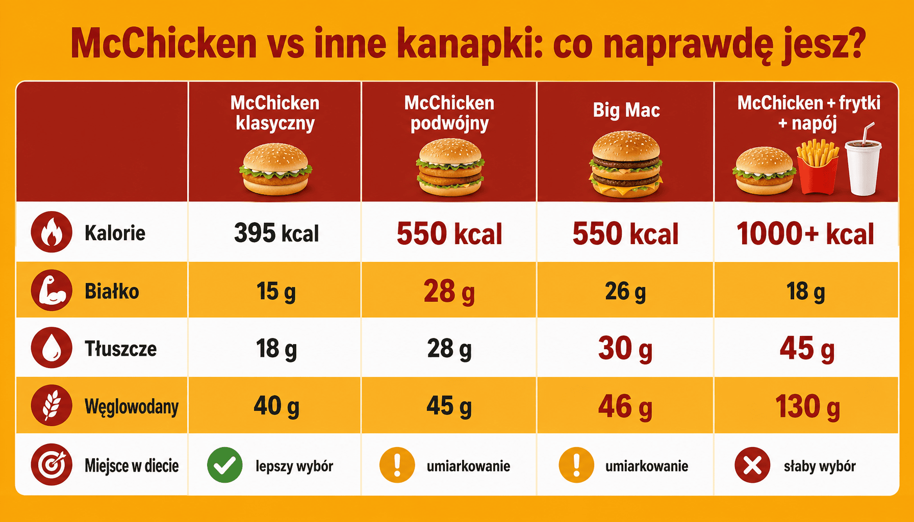 Ile kalorii ma McChicken - porównanie wartości odżywczych z Big Makiem i Chickenem