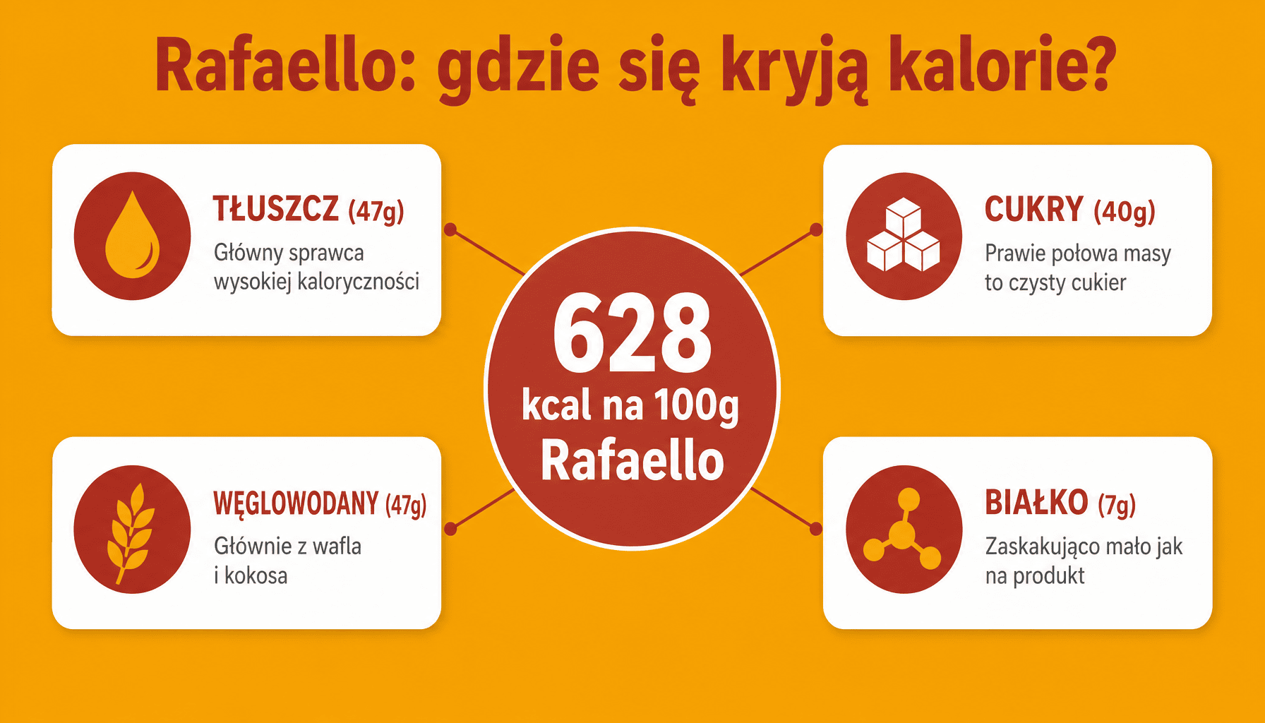 Ile kalorii ma Rafaello - rozbicie składników: tłuszcz, cukry, białko, węglowodany