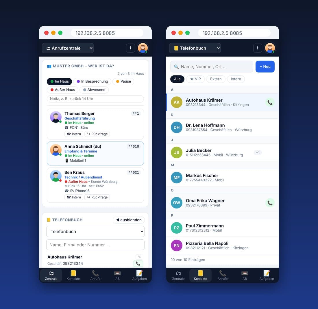 FonBook auf dem Handy mit Team und Telefonbuch